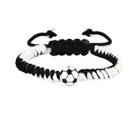 Flongo - Pulsera de fútbol de silicona para niño/niña, pulsera ajustable de cuerda trenzada, color negro y blanco, estilo deportivo, joyas inspiradoras, regalo de cumpleaños para adolescentes
