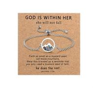 Flongo Pulsera de grano de mostaza dorada para mujer, joya cristiana con símbolo de montaña y mensaje de fe, regalo inspirador para niñas y mujeres en Pascua, Navidad, cumpleaños, Acero inoxidable