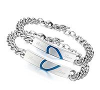 Flongo Pulsera de identificación de acero inoxidable con texto Keep me in your heart para hombre y mujer, regalo ideal para bodas, Navidad, San Valentín, 18 cm, Acero inoxidable, no piedra