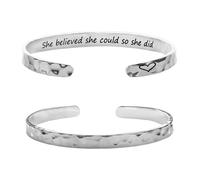 Flongo Pulsera de la amistad para mujer: brazalete martillado inspirador grabado "Good friends are like stars", pulsera ajustable de plata abierta para mejor amiga, hermana, regalo para niñas, Acero