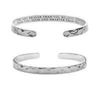 Flongo Pulsera de la amistad para mujer: brazalete martillado inspirador grabado "Good friends are like stars", pulsera ajustable de plata abierta para mejor amiga, hermana, regalo para niñas, Acero