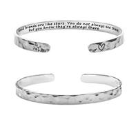 Flongo Pulsera de la amistad para mujer: brazalete martillado inspirador grabado "Good friends are like stars", pulsera ajustable de plata abierta para mejor amiga, hermana, regalo para niñas, Acero