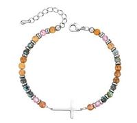 Flongo Pulsera de la hermana en Cristo para mujer - Cruz pulsera con perlas de piedra natural y colgante de cruz - Fe cristiana amistad joyas - Regalo para bautizo cumpleaños aliento inspiración
