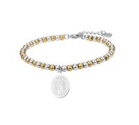 Flongo Pulsera de la Virgen María para mujer - Pulsera ajustable de oro y plata con medalla milagrosa de fe - Joyería religiosa católica cristiana amuleto - Regalo espiritual para su bautismo o