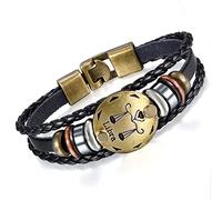 Flongo - Pulsera de piel y aleación, diseño zodiacal, 12 constelaciones astrológicas, perlas de madera, tribales, trenzado, color negro, fantasía, joyas, regalos para mujer y hombre, 8. 3 pouces,