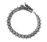 Flongo Pulsera Dragón Hombre Gótica: Brazalete Flexible de Acero Inoxidable Serpiente Vintage Punk Vikingo - Regalo Hombre Navidad Día del Padre Plata