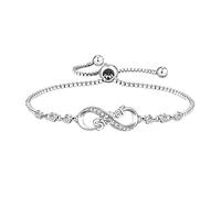 Flongo Pulsera Infinity Sister para mujer, pulsera ajustable de la amistad con piedras de cristal brillantes, pulsera de plata que simboliza el amor eterno, regalo para cumpleaños, graduación, amistad