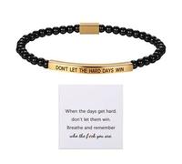 Flongo Pulsera inspiradora para mujer con grabado «Don'T LET THE HARD DAYS WIN» - Pulsera elástica de perlas de acero inoxidable - Joya motivacional dorada para hijas, hermanas o amigas, Acero