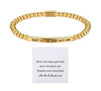 Flongo Pulsera inspiradora para mujer - Pulsera elástica con cuentas doradas grabadas con cita "Don't Let the Hard Days" WIN - Regalo de joyería motivacional para hija, hermana, amiga, talla única