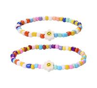 Flongo Pulsera Madre Hija Mujer: Pulsera Mamá y Yo de Flores de Colores Boho Elástica 2 Pezzi - Regalos Escolares Cumpleaños Día de La Madre Estilo A