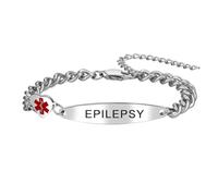 Flongo Pulsera Médica para Mujer con Corazón y Símbolo de Alerta - Pulsera de Identificación Médica de Acero Inoxidable ajustable - Joyería de Salud para Epilepsia o Condiciones Crónicas
