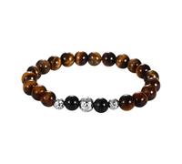 Flongo - Pulsera para hombre, con perlas elásticas: pulsera de ojo de tigre, piedra natural y turmalina negra y perlas de acero inoxidable, chakras, pulsera punk vintage, regalo de cumpleaños, Piedra