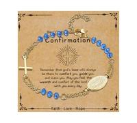 Flongo - Pulsera para mujer, perlas católicas, acero inoxidable, con cruz y medalla virgen maría, cuentas de diamantes de imitación, con tarjeta de primera comunión, regalo de primera comunión