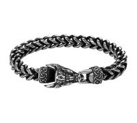 Flongo Pulsera Runas Vikinga Hombre: Pulsera De Acero Inoxidable Para Hombre Con Dragón Plateado - Brazalete Nórdica Punk - Para Regalar