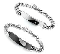 Flongo - Pulseras ideal para enamorados - Para él y ella - Frase grabada en inglés «Keep me in your heart» - Material acero inoxidable - para parejas Par de giro