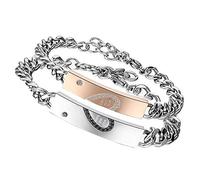 Flongo Pulseras ideal para enamorados - Para él y ella - Frase grabada en inglés «Keep me in your heart» - Material acero inoxidable - para parejas Plateado/Oro Rosa