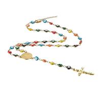 Flongo Rosario Mujer Cruz Aojo: Collar Y con Colgante Crucificado de Acero Inoxidable Santa Maria Evil Eye Ojos de Diablo Coloridos - Regalo Bautismo Hombre Mujer Dia de la Madre Navidad Oro