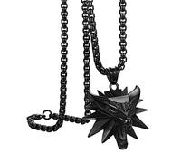 Flongo Wolf Kette mit Wolfskopf Herren Anhänger Wikinger Medallion Silber Schwarz Gold Königskette Amulett Edelstahl Wizard Punk für Männer und Damen