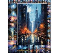 FLONZ - Paquete de papel para decoupage (35 hojas de 6 x 8 pulgadas), increíbles paisajes de ciudades y casas de campo bajo las lunas llenas brillantes, tarjetas de ilustraciones vintage para