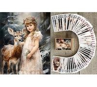 FLONZGIFT Juego de cartas de hada de invierno (baraja de póquer, 54 cartas, todas diferentes), niñas jóvenes con ciervos y niños jóvenes con lobo y oso, Navidad, país de las maravillas invernal