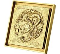 Floor Drain Square Bathroom Drain Channel Made of Brass, Shower Drain Grid, Floor Siphon, Shower Drain, Shower Drain Channel, Bathroom Drain, Flat Ceiling, Drain for Bathroom, 10 x 10 cm, Gold