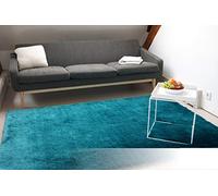 floor factory Alfombra Moderna Exclusiva Satin Azul Turquesa 140x200 cm moqueta de Pelo Alto Shaggy