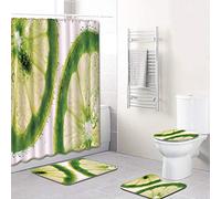 Floor Mat For Shower Curtains with Lime Pattern Seat For WC Bathroom In Four Pieces Water Absorption Does Not Fade Versatile Comfortable Bath Mat Can Be Washed Into The Machine T