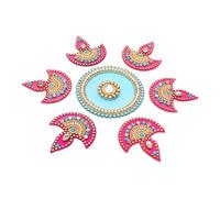 Floor Rangoli Designer Reusable Small Acrylic Rangoli Indian Traditional Home Decor Gift for Home Interior Floor Diwali Festival Decorations and Return Gifting (Size:- 7") (Pink and Blue)