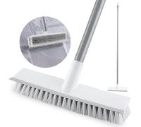 Floor Scrub Brush with Long Handle 54''- Stiff Bristle 2 in 1 Shower Scrubber with Squeegee Cleans Kitchen, Wall, Tile, Grout, Tub and Carpet, Brush Broom Scrubbing Garage, Patio Deck