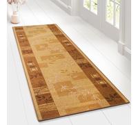 Floordirekt alfombra larga con estampado - alfombra de pelo fino hecha a medida para cocina, pasillo y sala de estar - ornamento vintage oriental de rejilla (80 x 350 cm, acento beige)