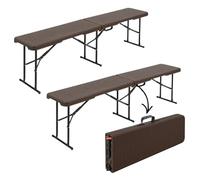 Floordirekt Kagawa - Juego de 2 bancos de cerveza plegables para 8 personas (aspecto de ratán, 183 cm, plástico), color negro
