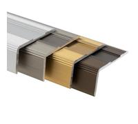 Floordirekt Perfil de borde de escalera de aluminio de 90 cm, incluye tornillos y tacos, perfil angular de 37 mm de ancho x 17 mm (dorado) Glory
