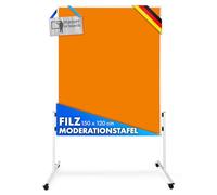 Floordirekt Pizarra de fieltro con ruedas bloqueables, pizarra de fieltro, pared de moderación, doble cara, marco de metal estable (150 x 120 cm, naranja)