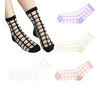 Floosum Calcetines cortos elásticos de encaje transparente ultrafino para mujer 6 pares - negro - M