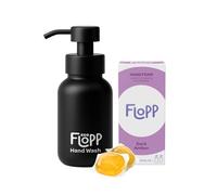 Flopp - Kit Inicial de Jabón de Manos Espuma Sostenible - Incluye Botella de Cristal Negro Reutilizable de 250ml y Recarga de 2 Cápsulas Solubles, Fragancia Dark Amber, Ecológico e Hidratante