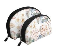 Flor Acuarela Pastel Botánico Rosa, Bolsa de Maquillaje de Concha, Monedero pequeño para Mujer, Bolsa de artículos de tocador, Bolsa de cosméticos, 2 Piezas