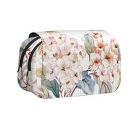 Flor Acuarela Pastel Botánico Rosa Estuche para lápices portátil con Doble Concha y Cremallera