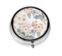 Flor Acuarela Pastel Botánico Rosa, Pastillero, Pastillero redondo Pequeño contenedor de pastillas Organizador de pastillas de viaje