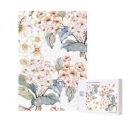 Flor Acuarela Pastel Botánico Rosa,Rompecabezas de Madera de 300 Piezas para Adultos y Adolescentes.