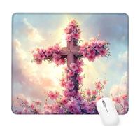 Flor Alfombrilla de Ratón Pequeña para Juegos de Velocidad, Mouse Pad Cruz 420x350x3mm Alfombrillas Ratón Tamaño Pequeña Bordes Cosidos, Impermeable, Antideslizante Alfombrilla Escritorio Mujer D-904
