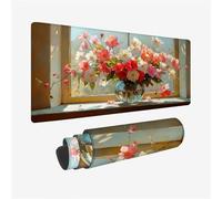 Flor Alfombrilla Ratón XXL 31.5 x 15.7 Inch Alfombrilla Escritorio Rojo Fibra Extrafina Mouse Pad con Impermeable Antideslizante, Mejora La Precisión y La Velocidad, Mousepad para Casa, PC, Model 188