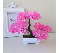 Flor artificial a base de plástico para mini bonsái acogedor pino para estante de mesa o decoración de centro de mesa (rosa)