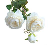 Flor artificial de 3 cabezas de rosa y peonía, flor falsa de plástico para decoración casera de boda, tallo de 61 cm de alto en color mostrado (blanco leche)