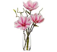 Flor Artificial de Magnolia en florero, Flor Falsa de Tacto Real en jarrón de Cristal con Flores de Seda Rosa de imitación de Phalaenopsis Flora arreglo para el hogar, Oficina, Mesa, Centro de Mesa