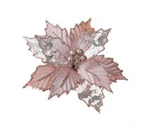 Flor artificial de Navidad - Diseño de hoja de arce - Material de la tela - 24 cm de diámetro 15 cm varilla, para árbol/corona/guirnalda/boda/cumpleaños/Año Nuevo/vacaciones (rosa)