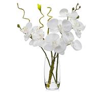 Flor artificial de orquídea en florero, flor falsa de tacto real en jarrón de vidrio con flores de seda blanca de imitación de Phalaenopsis Flora arreglo para el hogar, oficina, mesa, centro de mesa