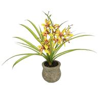 Flor artificial de orquídea mariposa con maceta de cerámica de 39 cm con hojas y raíces aéreas, orquídea artificial, Phalaenopsis, planta artificial, decoración de boda, flor de seda, color naranja