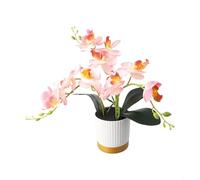 Flor artificial Phalaenopsis Bonsái Decoración con maceta con borde dorado blanco para decoración del hogar y la oficina, exhibición realista de orquídeas de 13 pulgadas de alto (rosa)