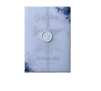 Flor azul con envoltura de vitela hoja adecuada for una invitación boda 5 x 7(20pcs)