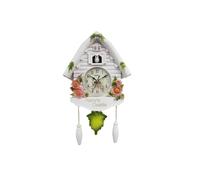(Flor blanca) Reloj de pared de cuco con forma de pajarera, despertador con hora del día, reloj de pared